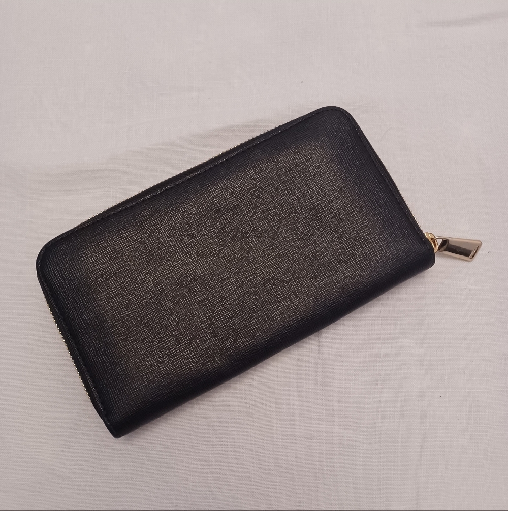 Furla Black Saffiano Zip Wallet with Gold Accents - Picture 2 of 6